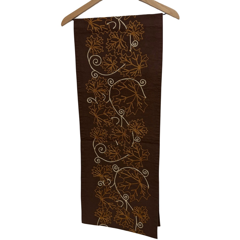 Simply Envogue Table Runner Unisex OS Brown Excellent Embroidered Maple Leaf